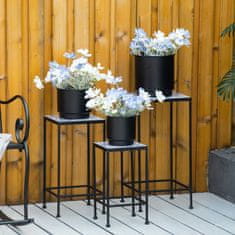 OUTSUNNY Outsunny Kovinsko držalo za rastline s cvetlično površino iz keramičnih ploščic, 3-delni komplet za vrt in balkon Modra in črna