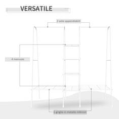 HOMCOM Stojalo za oblačila v predsobi in dnevni sobi s 4 policami, kovinska cev 176x47x177cm bela