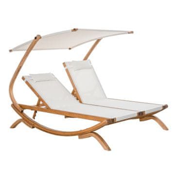 OUTSUNNY Outsunny Vrtni ležalnik Chaise Longue, 2-sedežni vrtni ležalnik s 3-stopenjskim nagibnim naslonom, streho in blazinami, 210x155x175cm, bež