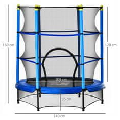 HOMCOM Trampolin za otroke od 3 do 6 let z mrežo, oblazinjenim robom in
elastičnimi vrvicami, vrtni trampolin Φ140x160cm Modra in
Črna
