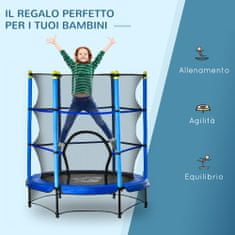 HOMCOM Trampolin za otroke od 3 do 6 let z mrežo, oblazinjenim robom in
elastičnimi vrvicami, vrtni trampolin Φ140x160cm Modra in
Črna