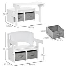 HOMCOM HOMCOM Otroška preklopna šolska skrinja za igrače 2 v 1 z dvema predaloma iz blaga, starost 2-5 let, 60x43x57 cm, bela