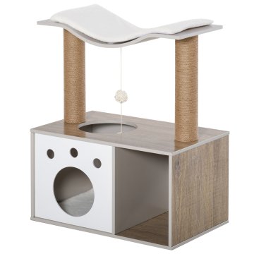 PAWHUT drevesna praskalnica z boksom za žoge in odprtim predalom za odrasle mačke
do 5 kg, iz lesa, bele in svetlo rjave barve,
60x37x74 cm