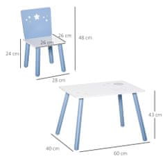 HOMCOM HOMCOM Otroška miza in stoli za otroke od 2 do 4 let v svetlo modri in beli barvi lesa, komplet 3 kosov