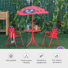 OUTSUNNY vrtna miza z 2 zložljivima stoloma in otroškim dežnikom iz kovine in
poliestra, rdeča
