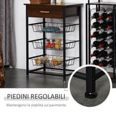 HOMCOM prostorsko varčna
kuhinjska omarica s
predalom in izvlečnimi
košarami iz kovine in lesa, rjava in črna, 60x40x86,3
cm