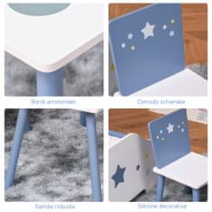 HOMCOM HOMCOM Otroška miza in stoli za otroke od 2 do 4 let v svetlo modri in beli barvi lesa, komplet 3 kosov