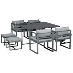OUTSUNNY komplet z mizo, 4 stoli in 4 stolčki, aluminijast zunanji salon, siv