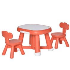 HOMCOM HOMCOM Komplet 3 kosov mize z 2 stoloma za otroke od 1 do 3 let, delovna površina z umivalno belo tablo, rdeča