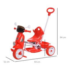 HOMCOM tricikel za otroke od 18 do 72 mesecev (25 kg) z baldahinom in krmilom,
rdeč