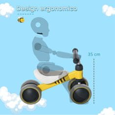 HOMCOM otroško kolo brez pedal s tremi nedrsečimi kolesi, starost od 18 do 24 mesecev,
49x19x35cm rumena