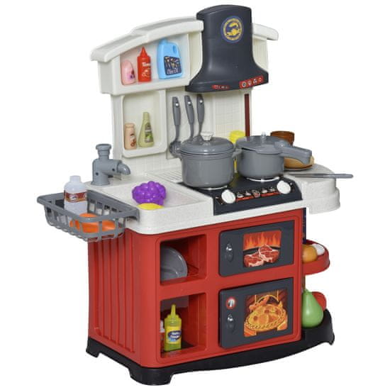 HOMCOM Otroška kuhinja z 52 dodatki, štedilnik s svetlobo in zvokom ter umivalnik, starost 3-6 let, 56x25,5x61
cm,
Bela in rdeča
