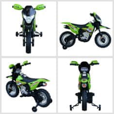HOMCOM HOMCOM Električno kolo Cross Bike z dvema pomožnima kolesoma za otroke 3-6 let, motoristična igrača 109×52,2×70,5 cm, zeleno