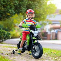 HOMCOM HOMCOM Električno kolo Cross Bike z dvema pomožnima kolesoma za otroke 3-6 let, motoristična igrača 109×52,2×70,5 cm, zeleno