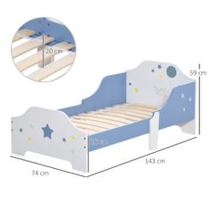 HOMCOM HOMCOM 3-letna otroška postelja z bočnimi stranicami, modro-bela postelja, 143 x 74 x 59 cm
