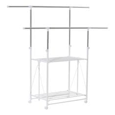 HOMCOM HOMCOM stojalo za oblačila in izvlečni obešalnik za oblačila, 2 polici, nastavljiva višina in kolesa, 88-157x50x95-160cm, belo