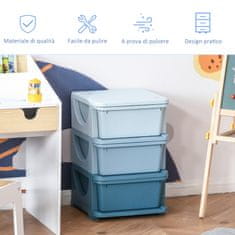 HOMCOM Barvni plastični predal za otroško sobo s 3 predali, pohištvo za dom in vrtec 37x37x56,5 cm modra