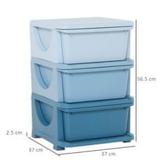 HOMCOM Barvni plastični predal za otroško sobo s 3 predali, pohištvo za dom in vrtec 37x37x56,5 cm modra