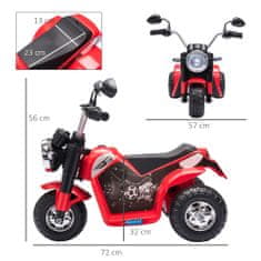 HOMCOM Električno otroško motorno kolo s tremi kolesi, lučmi in zvoki, 6V
akumulator, hitrost 2 km/h, za otroke od 18 do 36 mesecev, 72x57x56cm
Rdeča