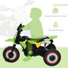 HOMCOM Otroški tricikel s pedali v stilu motornega kolesa, z lučkami in zvoki, 3 široka kolesa, starost od 18 do 36 mesecev,
71x40x51cm, zelena