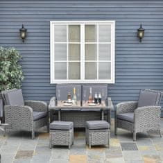OUTSUNNY vrtna sedežna garnitura 6 kosov z zunanjim kavčem in fotelji, vrtno pohištvo iz sivega ratana