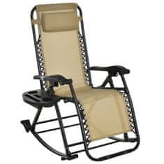 OUTSUNNY Outsunny Recliner Ergonomski gugalni stol z naslonom za noge in držalom za kozarec za vrtni tekstil, bež, 120x67x102cm