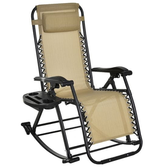 OUTSUNNY Outsunny Recliner Ergonomski gugalni stol z naslonom za noge in držalom za kozarec za vrtni tekstil, bež, 120x67x102cm