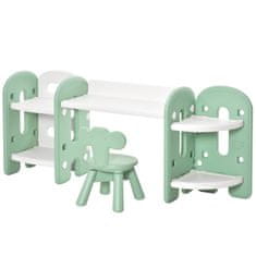 HOMCOM HOMCOM Otroška miza in stol 1-4 leta s stranskimi policami, komplet 2 kosov PE igralne mize za otroško sobo, zelena in bela