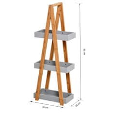 KLEANKIN Kleankin Kopalniška polica za varčevanje s prostorom iz MDF in bambusa, piramidna oblika s tremi policami, les in siva barva, 30x18x81cm