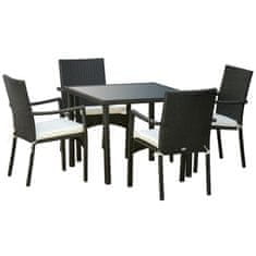 OUTSUNNY komplet 4 vrtnih stolov in mize s steklenim vrhom, zunanje pohištvo iz pe
ratana in kovine, črno