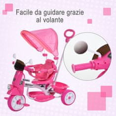 HOMCOM Tricikel z motorjem za otroke od 18 do 72 mesecev (25 kg) z nadstreškom in
Ročaj, roza