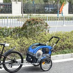 PAWHUT Voziček za pse in kolesa 2-v- 1, vrtljivo kolo z odsevnikom in zastavica 130x58x94cm, modra