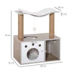 PAWHUT drevesna praskalnica z boksom za žoge in odprtim predalom za odrasle mačke
do 5 kg, iz lesa, bele in svetlo rjave barve,
60x37x74 cm