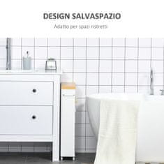 KLEANKIN kleankin 13 cm ozek kopalniški voziček za shranjevanje, predalnik s policami in 4 kolesi iz belega lesa 50x13x67,5 cm