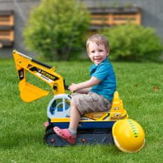 HOMCOM Igrača strgalnik z ročnim bagrom,
vrtljivim sedežem in čelado, igrača za
vožnjo za otroke od
2 do 3 let, 77x26x55cm, rumena