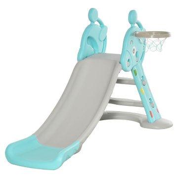HOMCOM Otroški tobogan s košarkarsko košaro za notranjo in zunanjo uporabo iz PP in HDPE, starost 2-4 leta, 147x82x85,5 cm,
Siva in modra