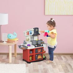 HOMCOM Otroška kuhinja z 52 dodatki, štedilnik s svetlobo in zvokom ter umivalnik, starost 3-6 let, 56x25,5x61
cm,
Bela in rdeča