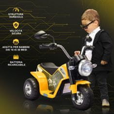 HOMCOM HOMCOM Otroško 3-kolesno električno motorno kolo z lučkami in zvoki, baterija 6V, hitrost 2 km/h, za otroke od 18-36 mesecev, 72cmx57cmx56cm, rumena barva