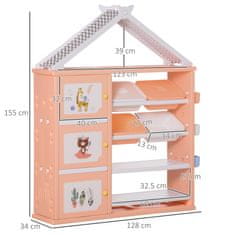 HOMCOM HOMCOM Garderobna omara za spalnico, omara za igrače s 4 škatlami za shranjevanje, 3 omaricami in policami v PE oranžni barvi, 128x34x155cm