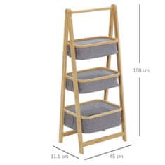 HOMCOM HOMCOM zložljiva kopalniška omarica s tremi predali iz tkanine, ki varčuje s prostorom, s tremi policami iz bambusa in poliestra sive barve, 45x31,5x108cm
