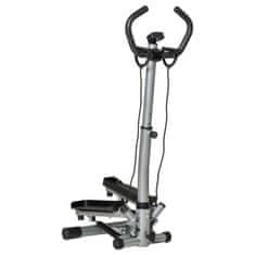 HOMCOM Stepper z nastavljivim krmilom, nedrsečimi ročaji in elastikami, Step Fitness z LCD monitorjem za dom in telovadnico, črno-srebrn