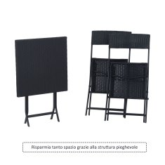 OUTSUNNY Outsunny Set vrtnega pohištva iz ratana 1 miza za kavo in 2 zložljiva vrtna stola 3 kosi črna