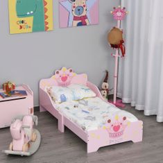 HOMCOM Otroška postelja z dvignjenimi robovi in 6 lesenimi nogami za otroško sobo, otroška postelja za
3-6 let, 143x73x60 cm,
Roza