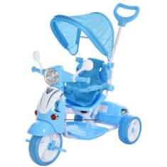 HOMCOM tricikel s krmilom v obliki motornega kolesa za otroke od 18 do 72 mesecev (25 kg) s snemljivo streho in
zgornjim kovčkom, svetlo
modra