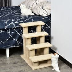 PAWHUT PawHut Lestev za pse, mačke in hišne ljubljenčke s štirimi stopnicami in mehko bež prevleko, 63,5 x 43 x 60 cm