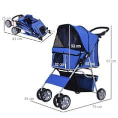 PAWHUT Zložljiv voziček za pse Pet Cart Pram Blue
75x45x97cm