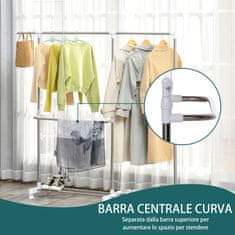 HOMCOM Raztegljivo stojalo za oblačila, 3 ravni, s stojalom za čevlje in kolesi, jeklo in PP, belo, 93-172x42x95- 162,5 cm