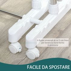 HOMCOM Raztegljivo stojalo za oblačila, 3 ravni, s stojalom za čevlje in kolesi, jeklo in PP, belo, 93-172x42x95- 162,5 cm