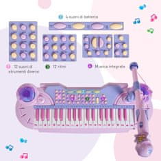 HOMCOM Otroški klavir s 37 tipkami, stolčkom in mikrofonom, 12 instrumentov in 22 zvokov, snemanje, MP3 in karaoke, roza