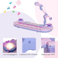 HOMCOM Otroški klavir s 37 tipkami, stolčkom in mikrofonom, 12 instrumentov in 22 zvokov, snemanje, MP3 in karaoke, roza